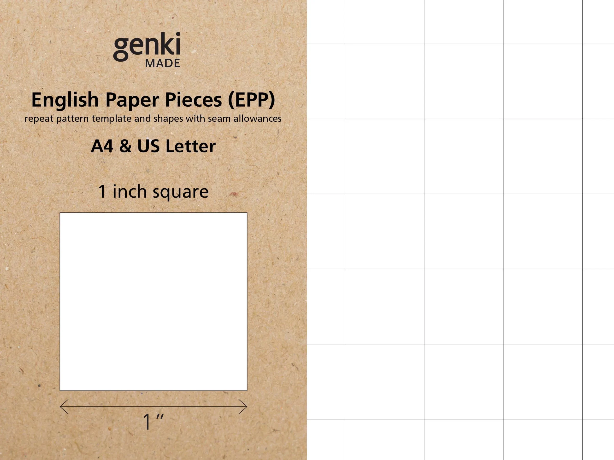 1 Inch Square English Paper Piecing EPP Instant Download 