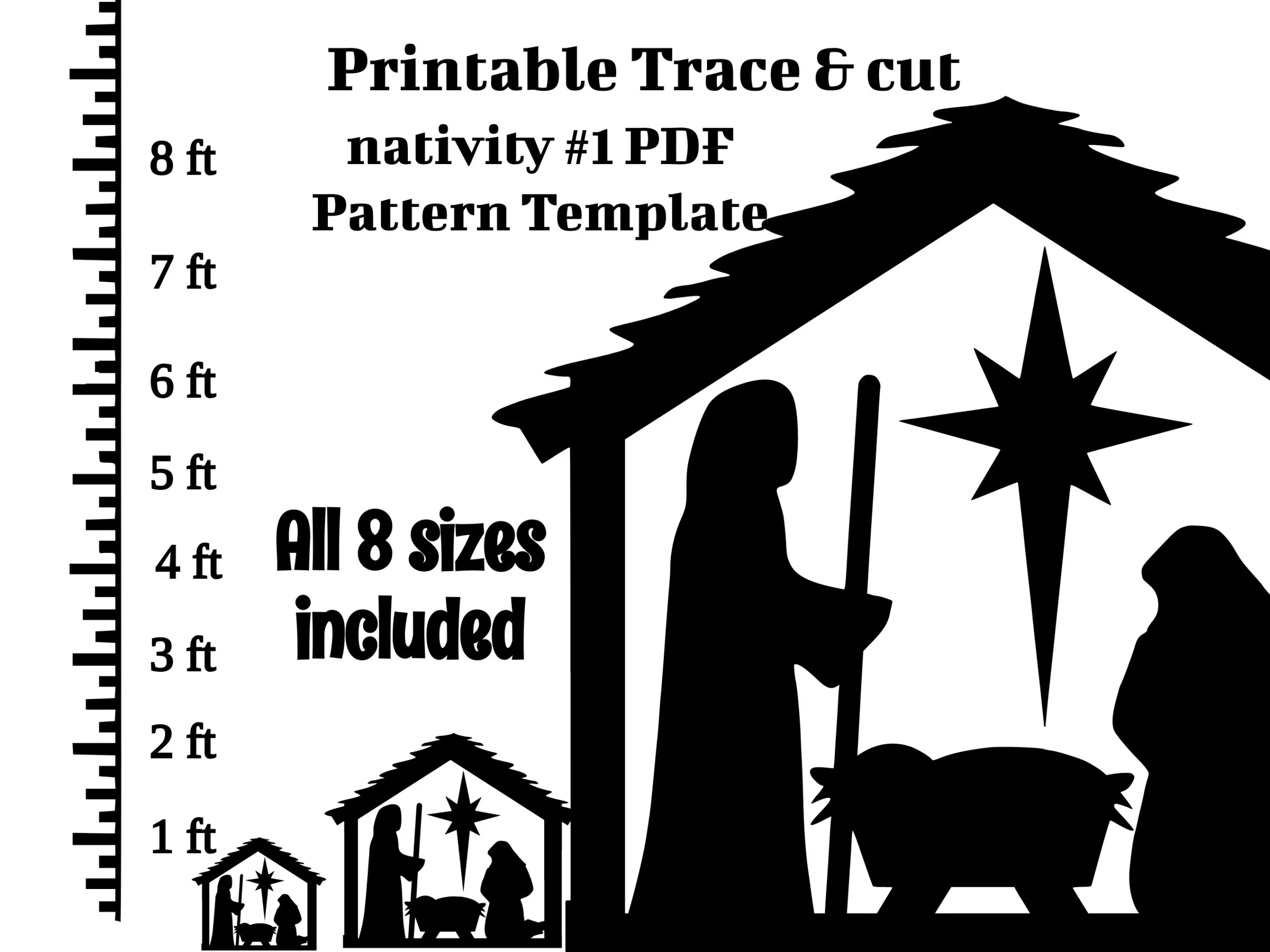 1ft 3ft 4ft 5ft 6ft 8ft Nativity Scene PDF Template printable 