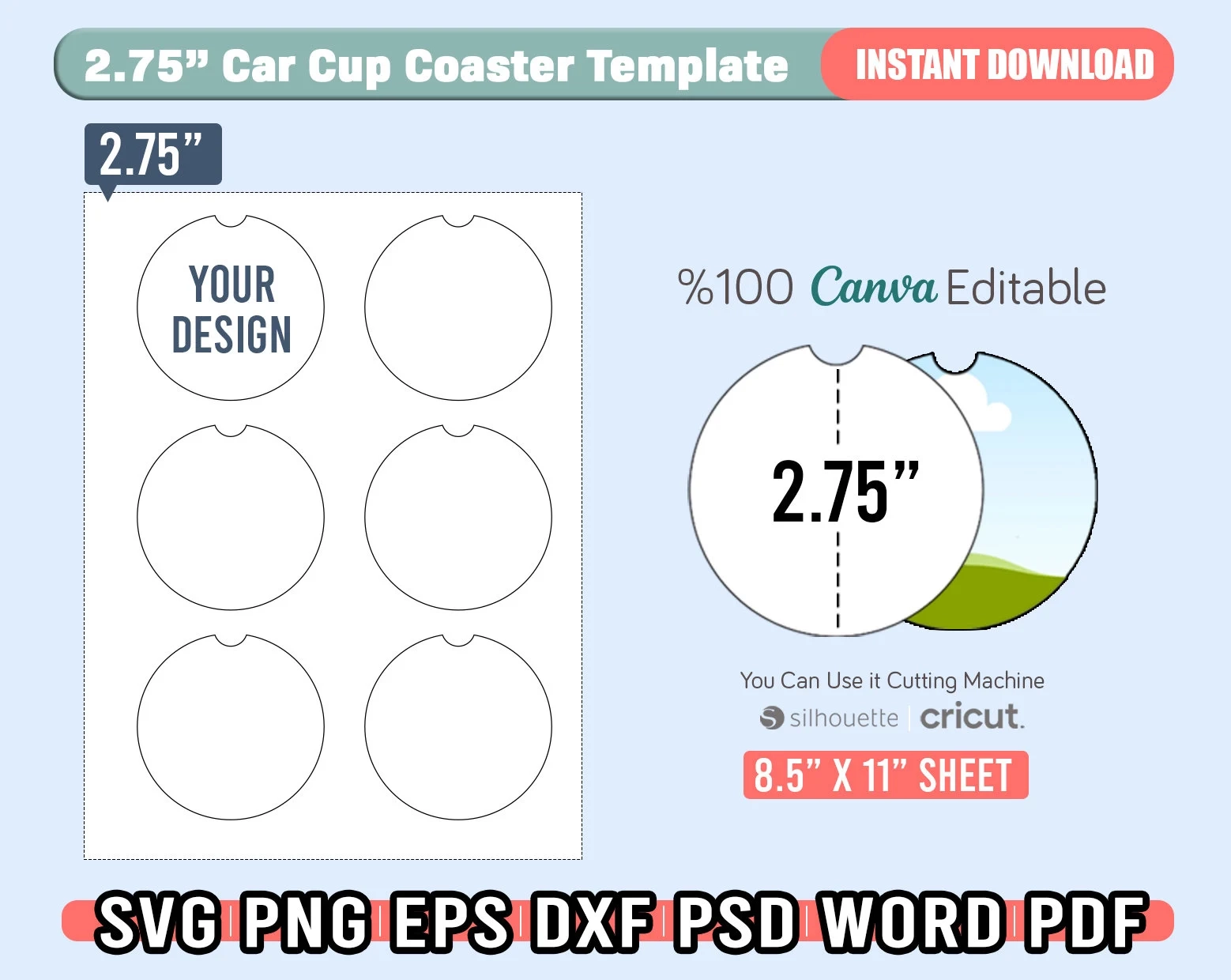 2 75 Car Coaster Template Svg 100 Editable Canva Car Cup 
