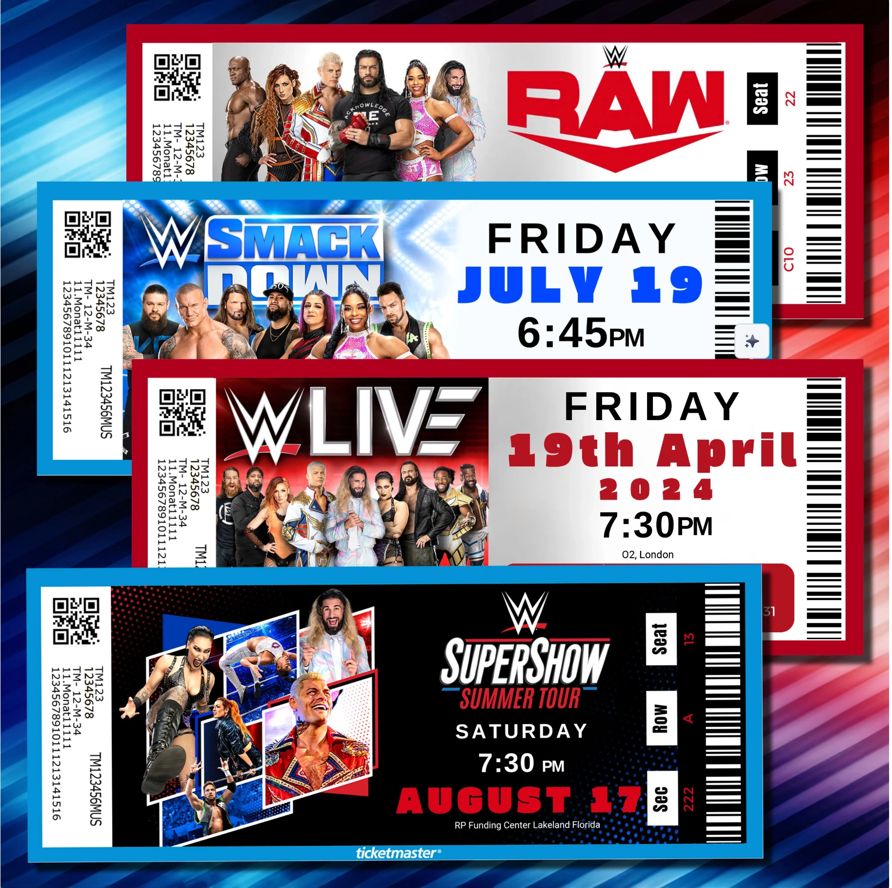 4 WWE Editable Ticket Templates Bundle