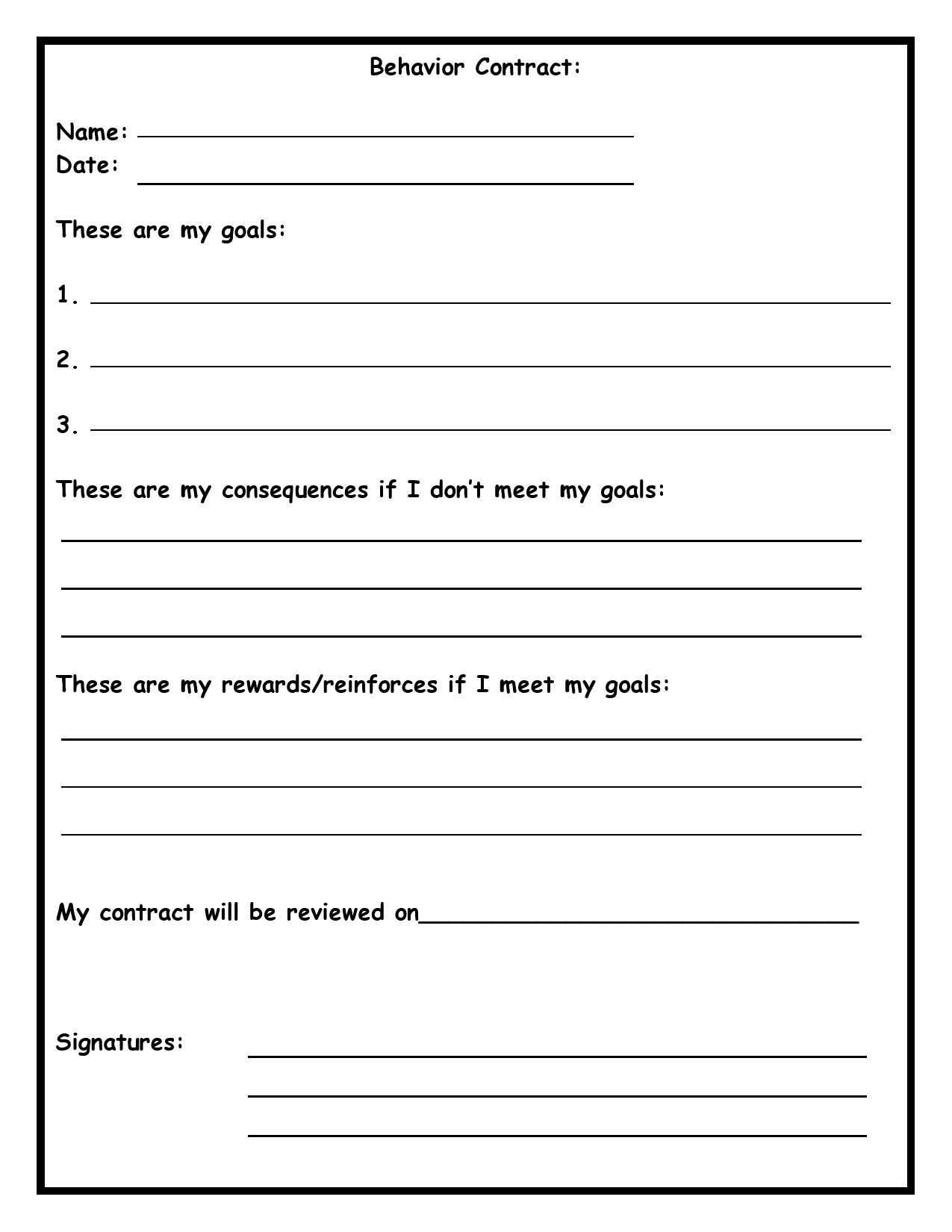 Free Printable Behavior Contract Template