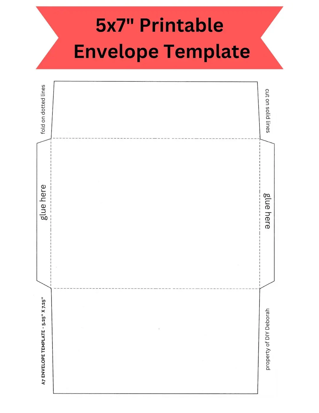 5x7 Printable Foldable Envelope Template Instant Digital 