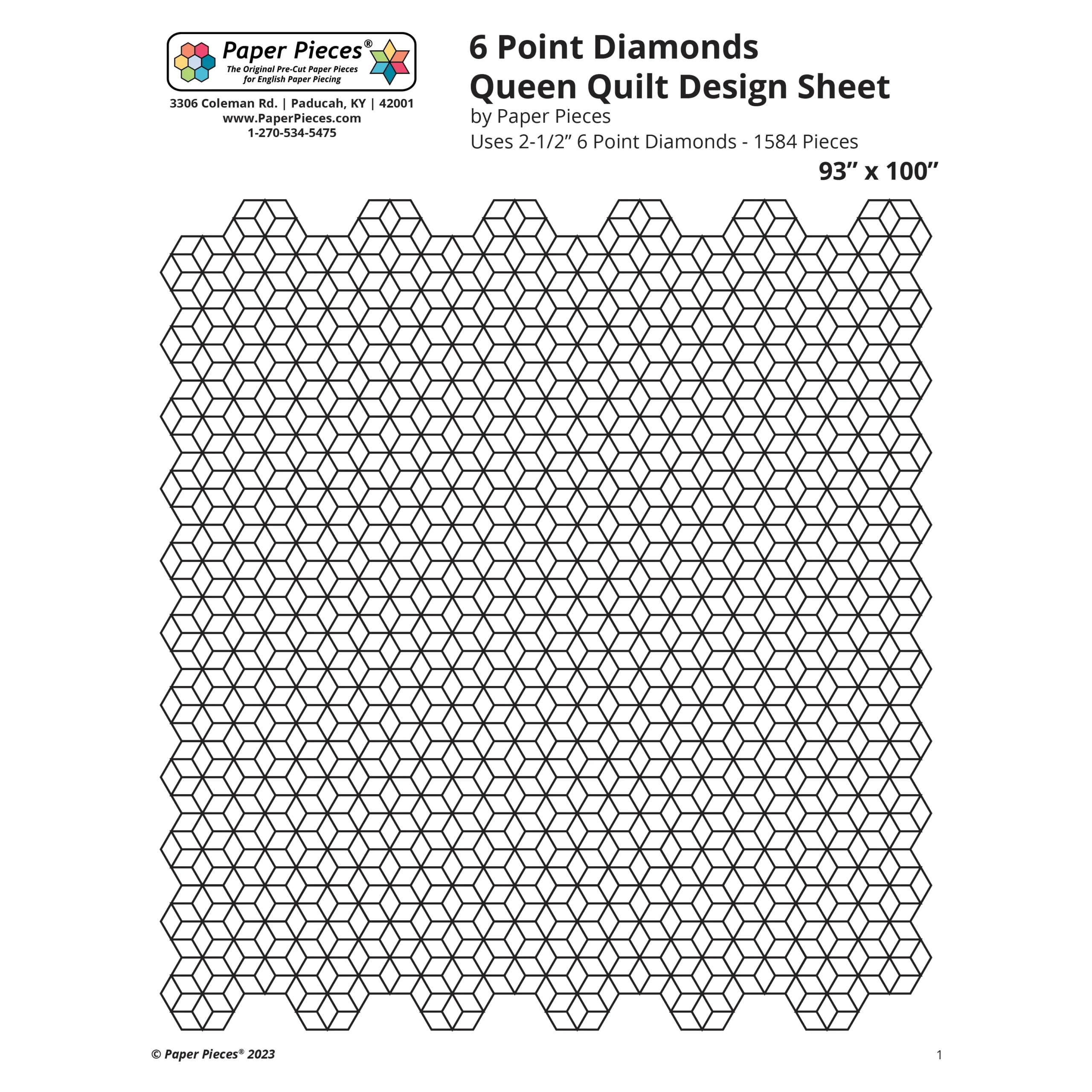 6 Point Diamond Queen Size Quilt Design Sheet FREE PDF Download 