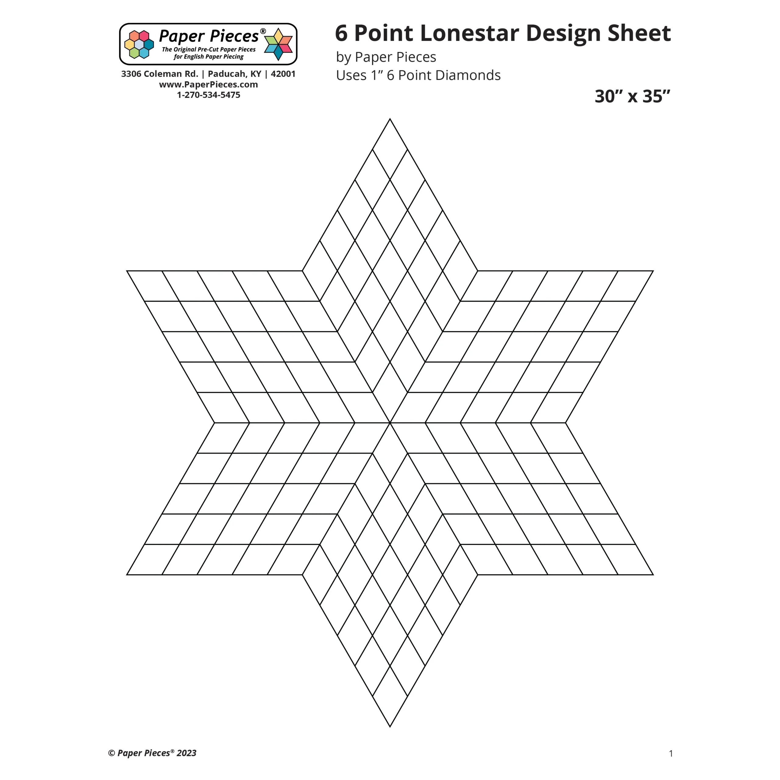 6 Point Lone Star Design Sheet Free PDF Download Paper Pieces