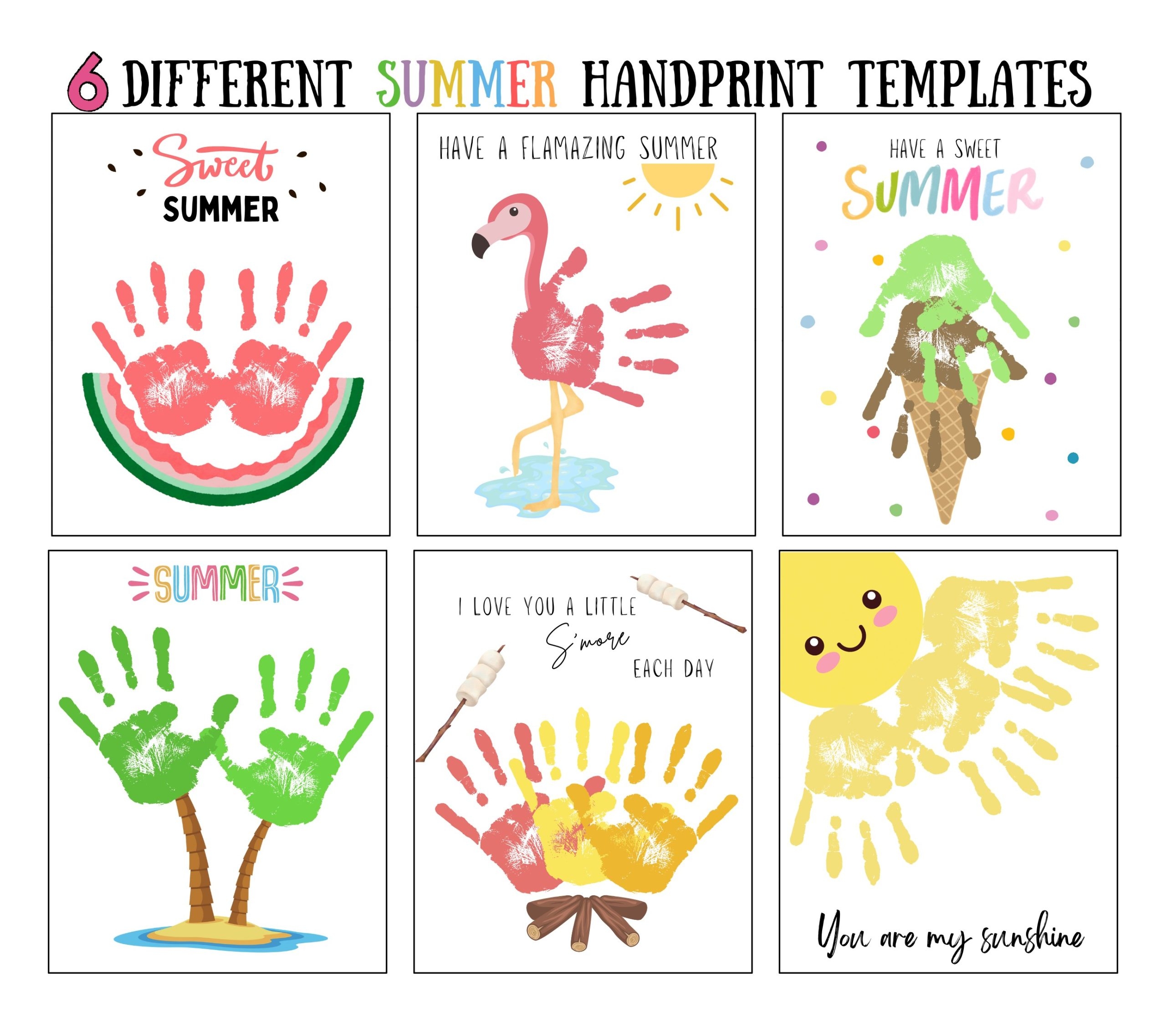 6 Summer Handprint Craft Printable Templates Kids Summer Crafts 