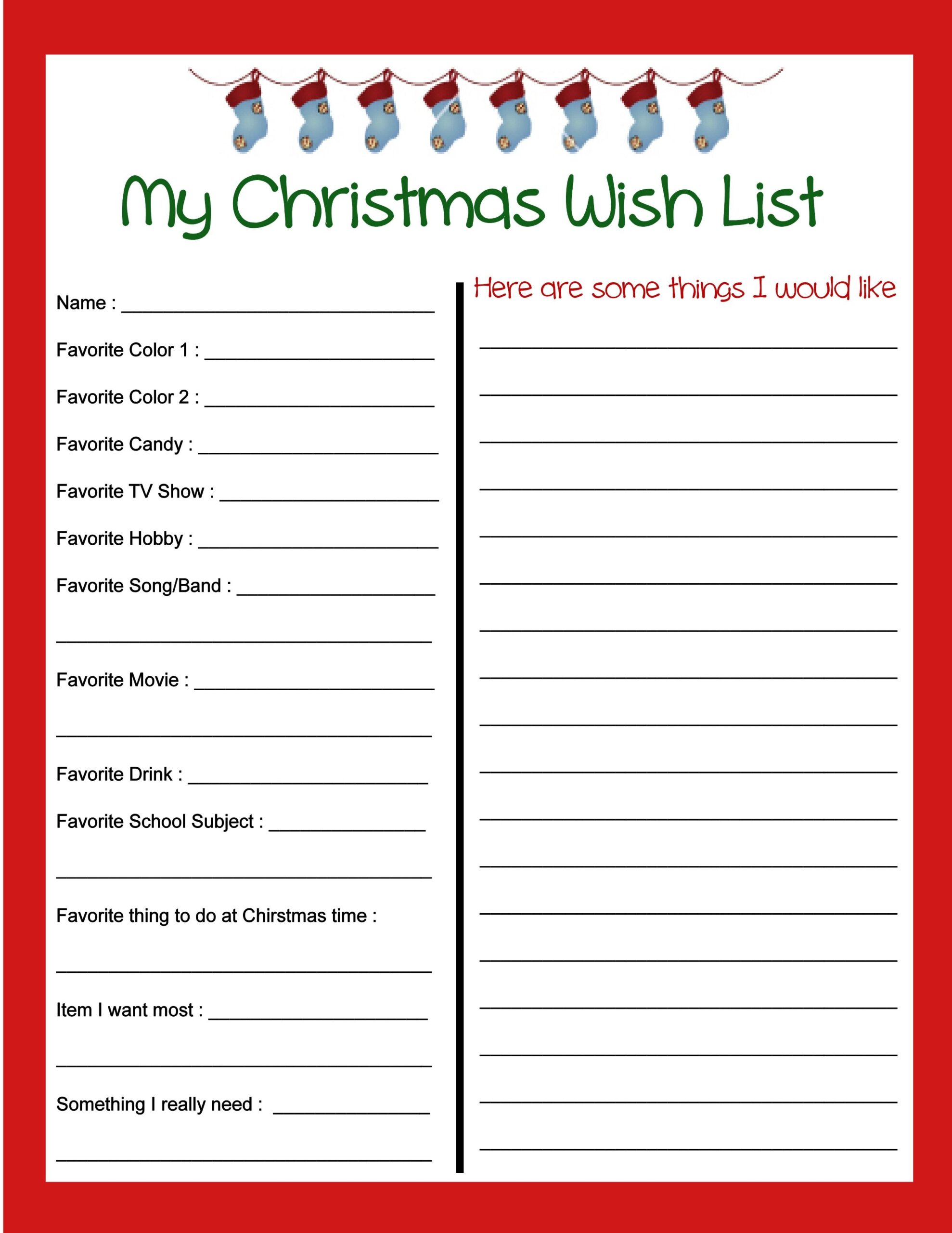 Santa List Template Printable