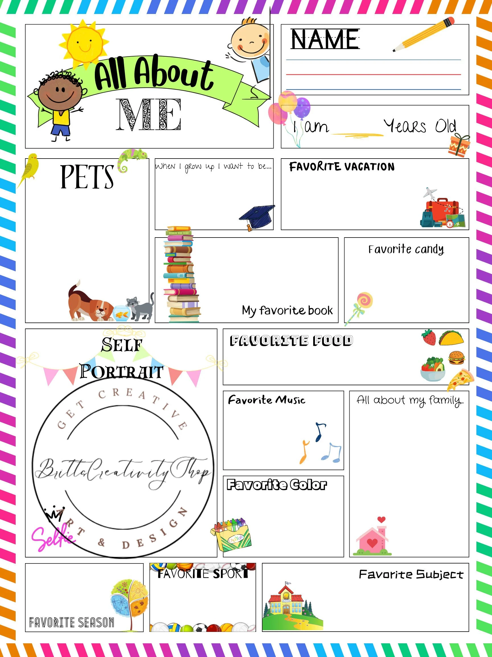 ALL ABOUT ME Poster Gr e Bogen Printable Schreibaufforderung