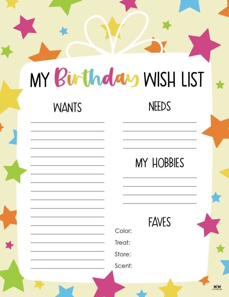 Birthday Wish List Templates 12 FREE Lists Printabulls