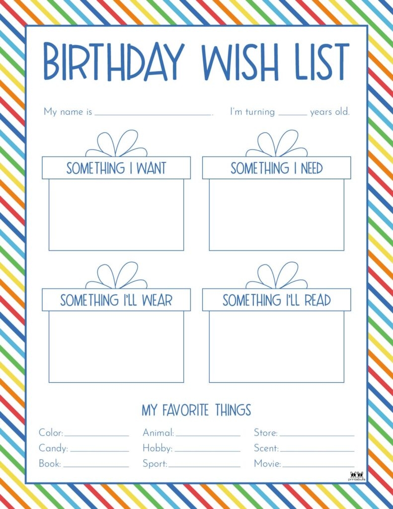 Birthday Wish List Template Printable