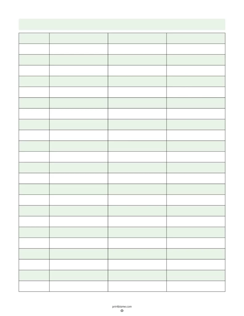 Table Template Printable