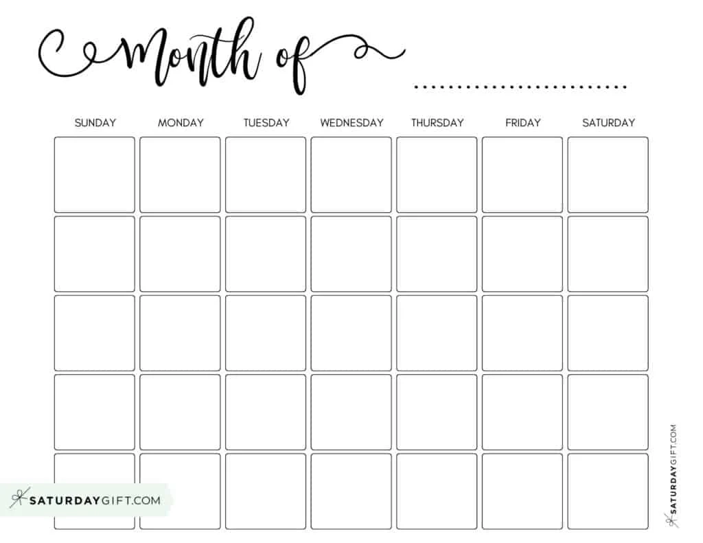 Blank Calendar Templates 29 Cute amp Free Printables SaturdayGift
