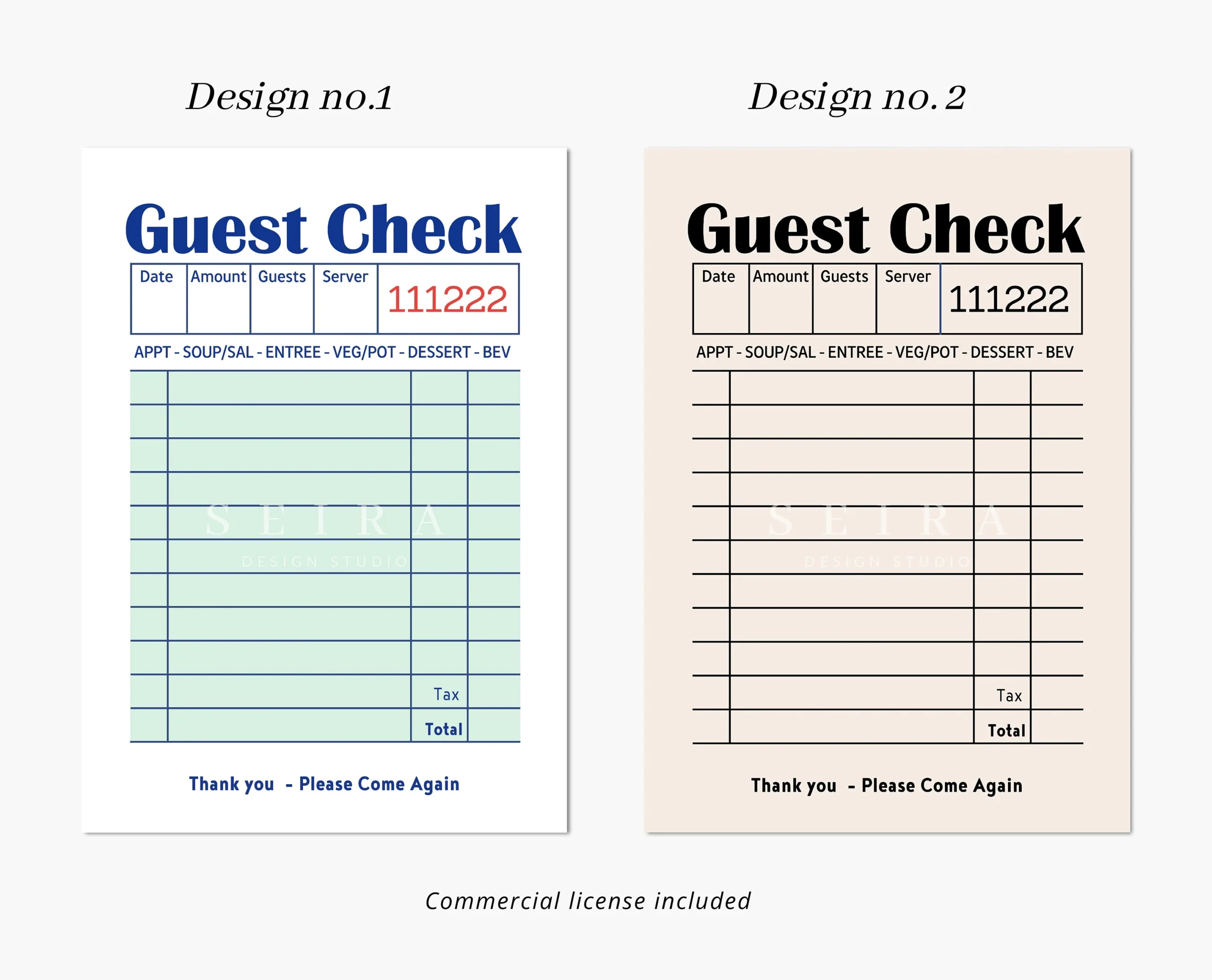 Free Printable Guest Check Template