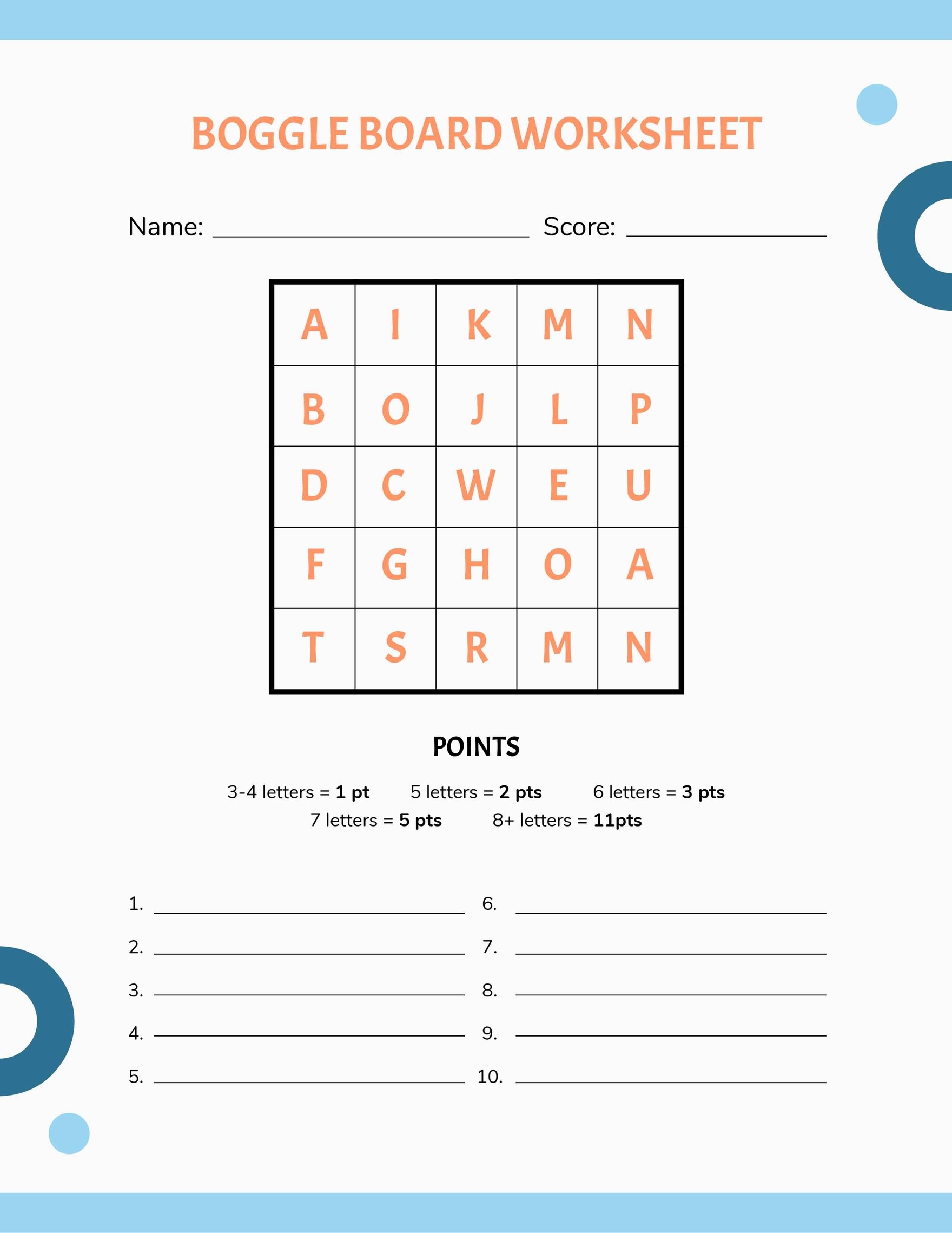 Boggle Board Worksheet Template In Word Pages PDF Google Docs