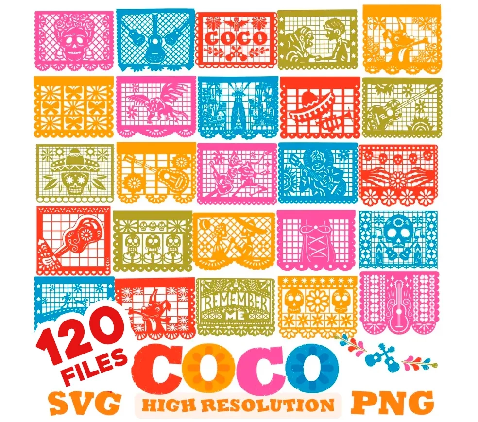 Bundle Disney Coco Papel Picado Svg Decorations Papel Picado BOXMEDIART Svg Cut Files And Designs
