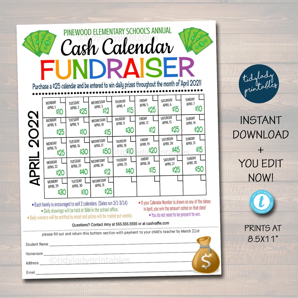Free Printable Calendar Fundraiser Template