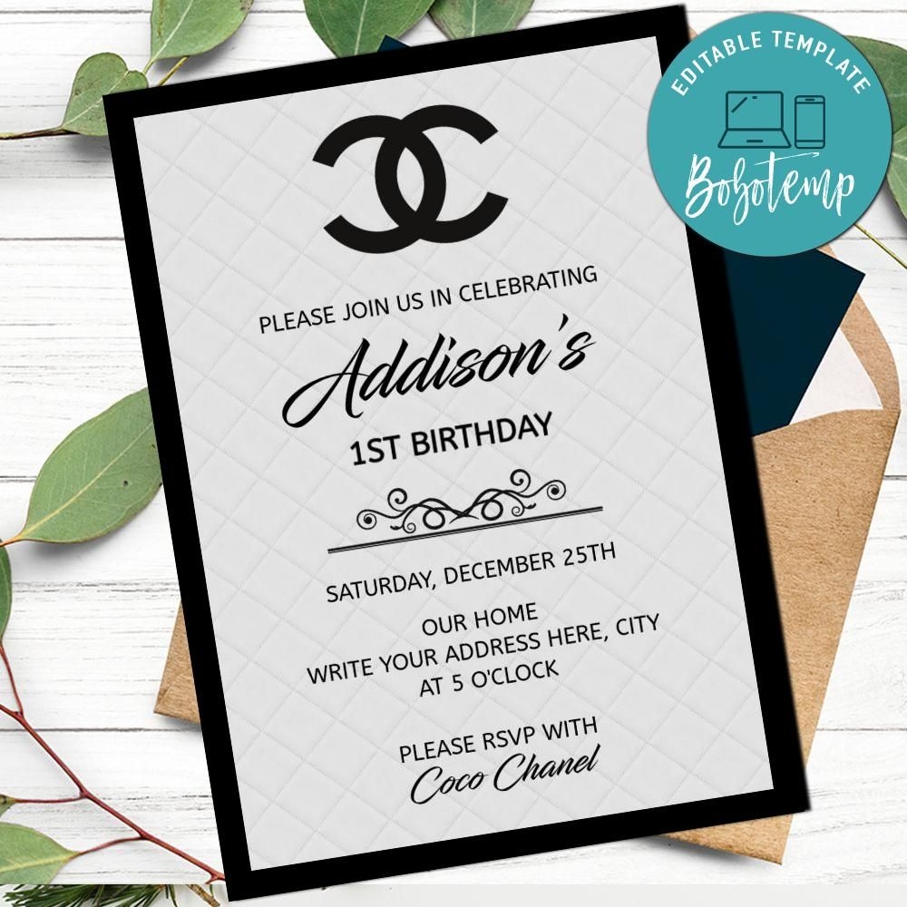 Chanel Birthday Digital Invitation Printable Instant Download