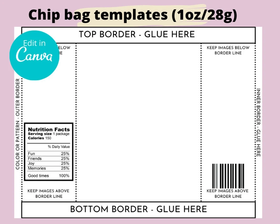 Downloadable Free Printable Chip Bag Template
