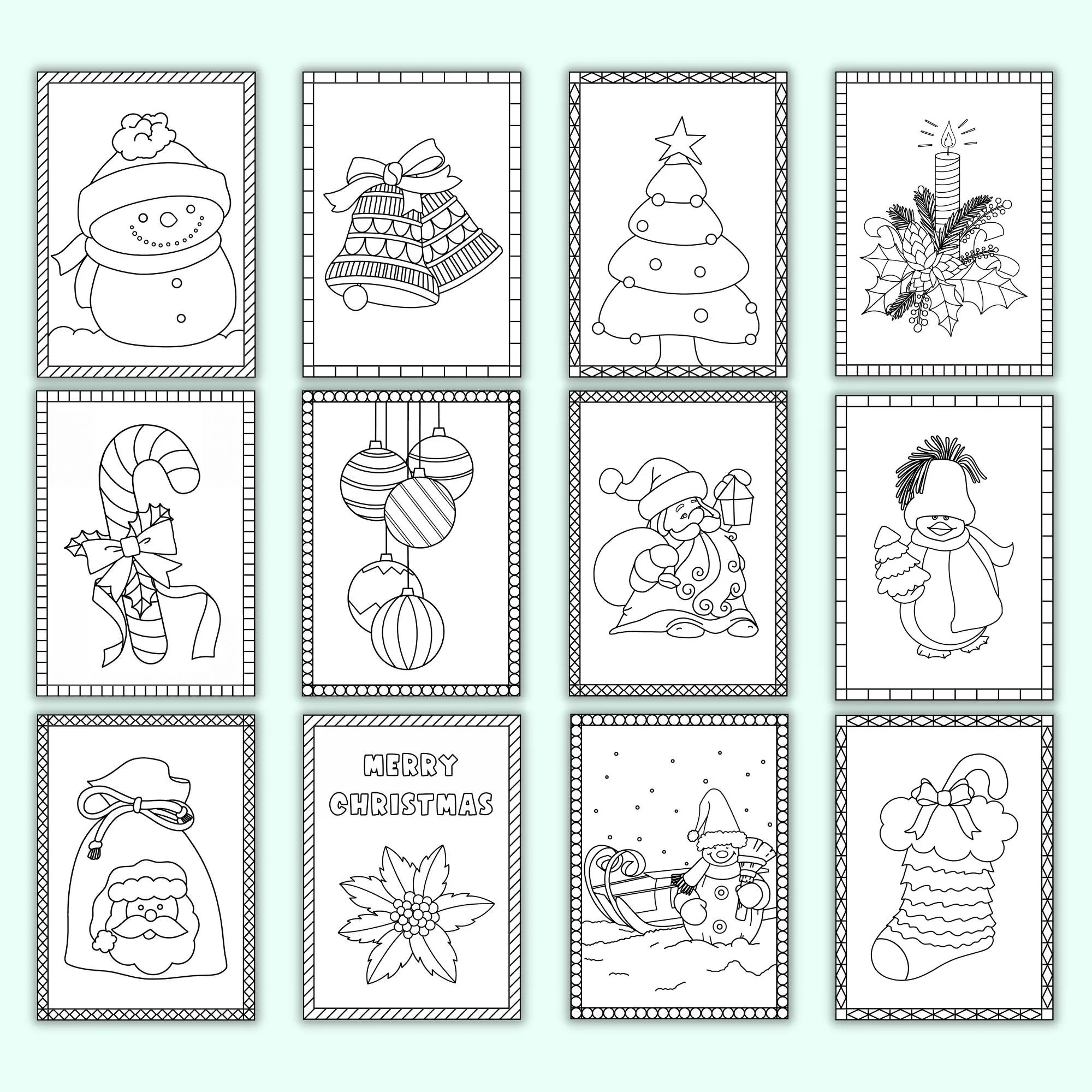Christmas Coloring Cards Set Of 12 