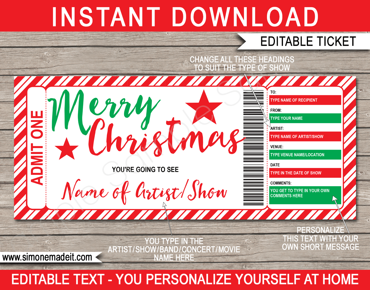 Printable Ticket Template For Gift