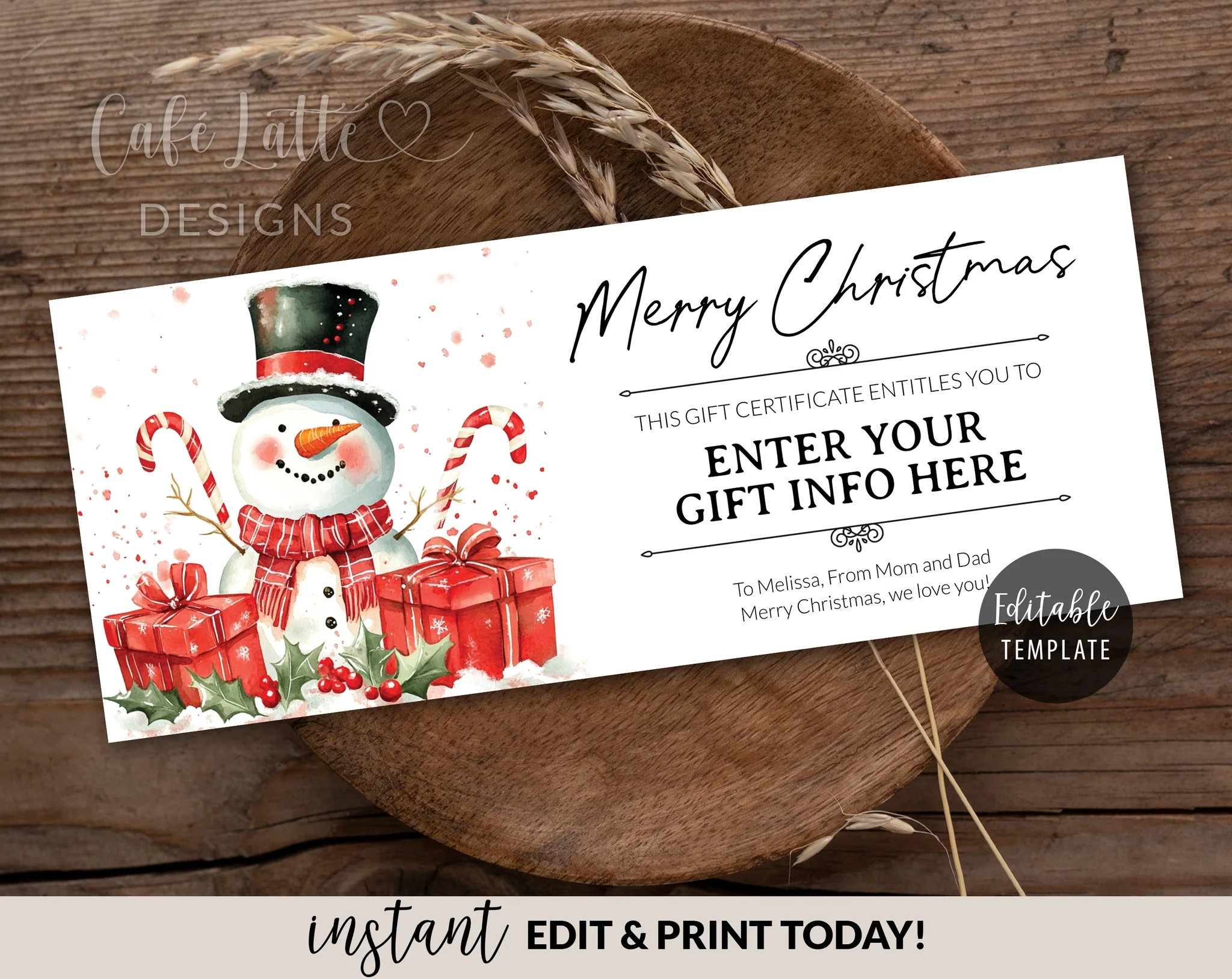 Christmas Gift Certificate Template Printable