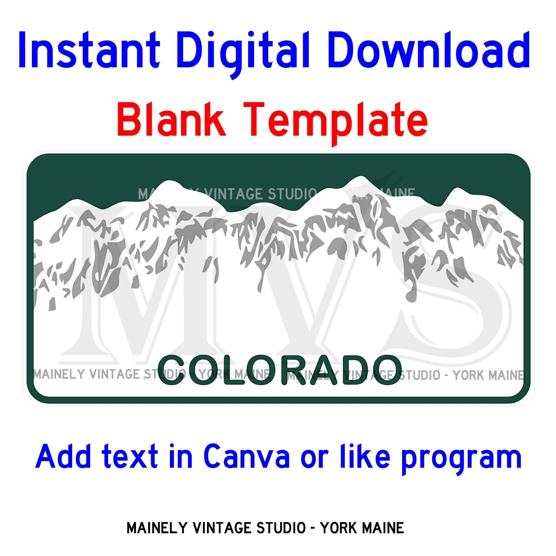 Colorado CO License Vanity Plate Blank Template Digital 