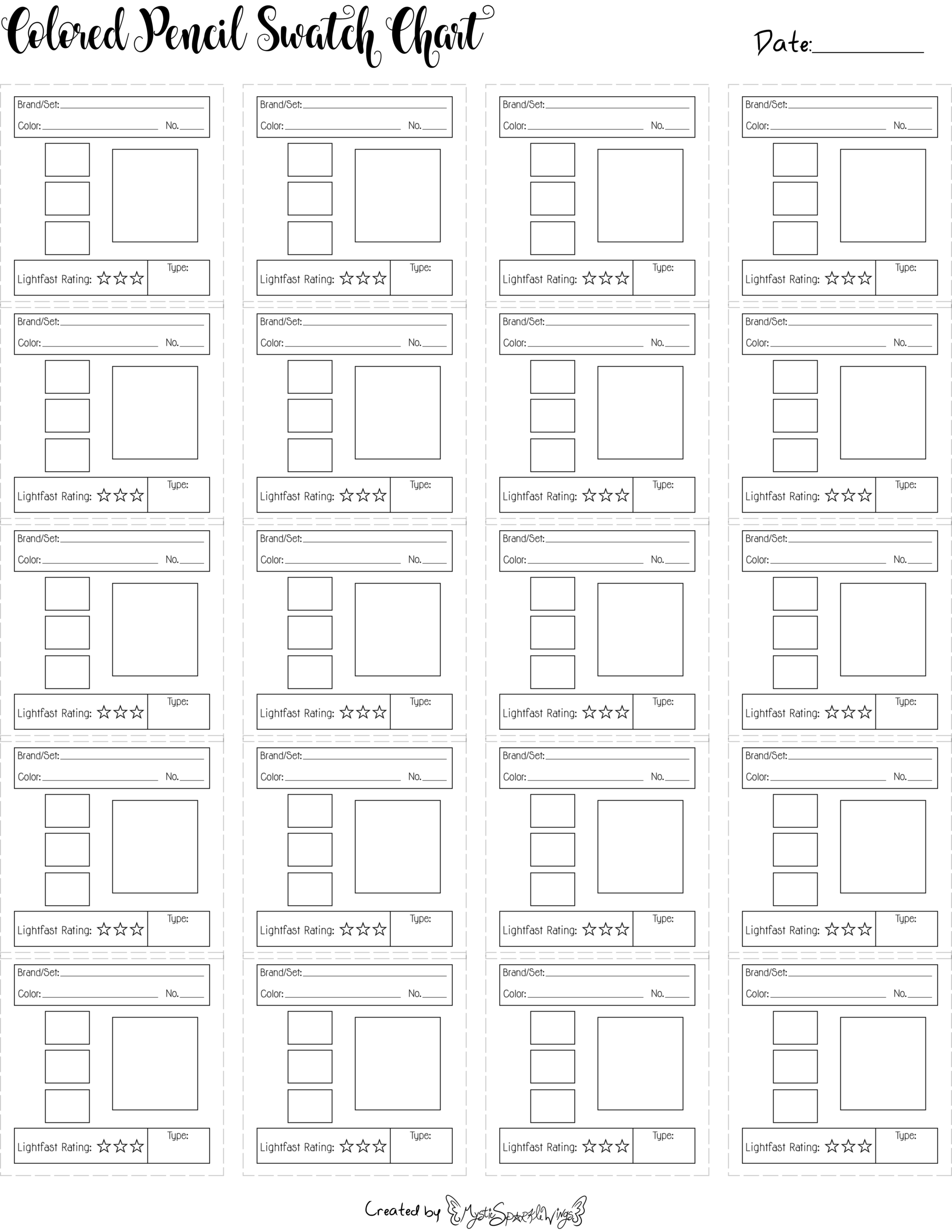 Colored Pencil Swatch Chart Perforated By MysticSparkleWings On