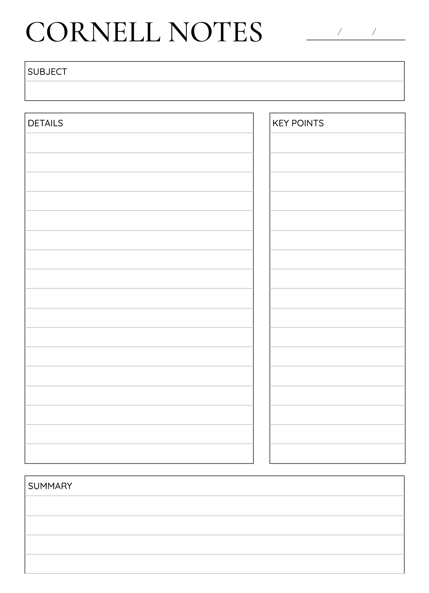 Cornell Notes Template Printable Free
