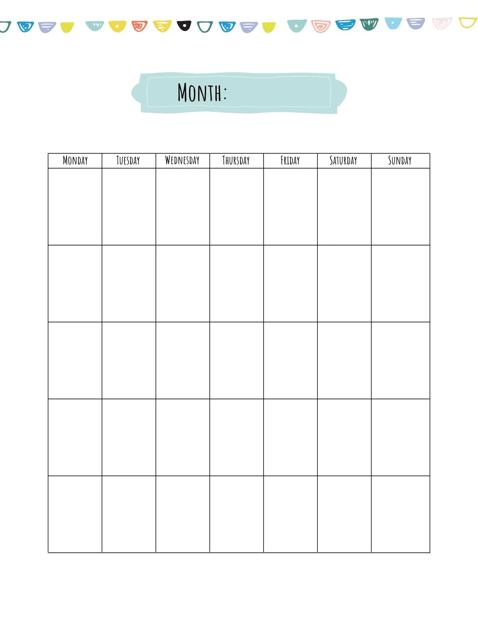 Cute Printable Calendar Template