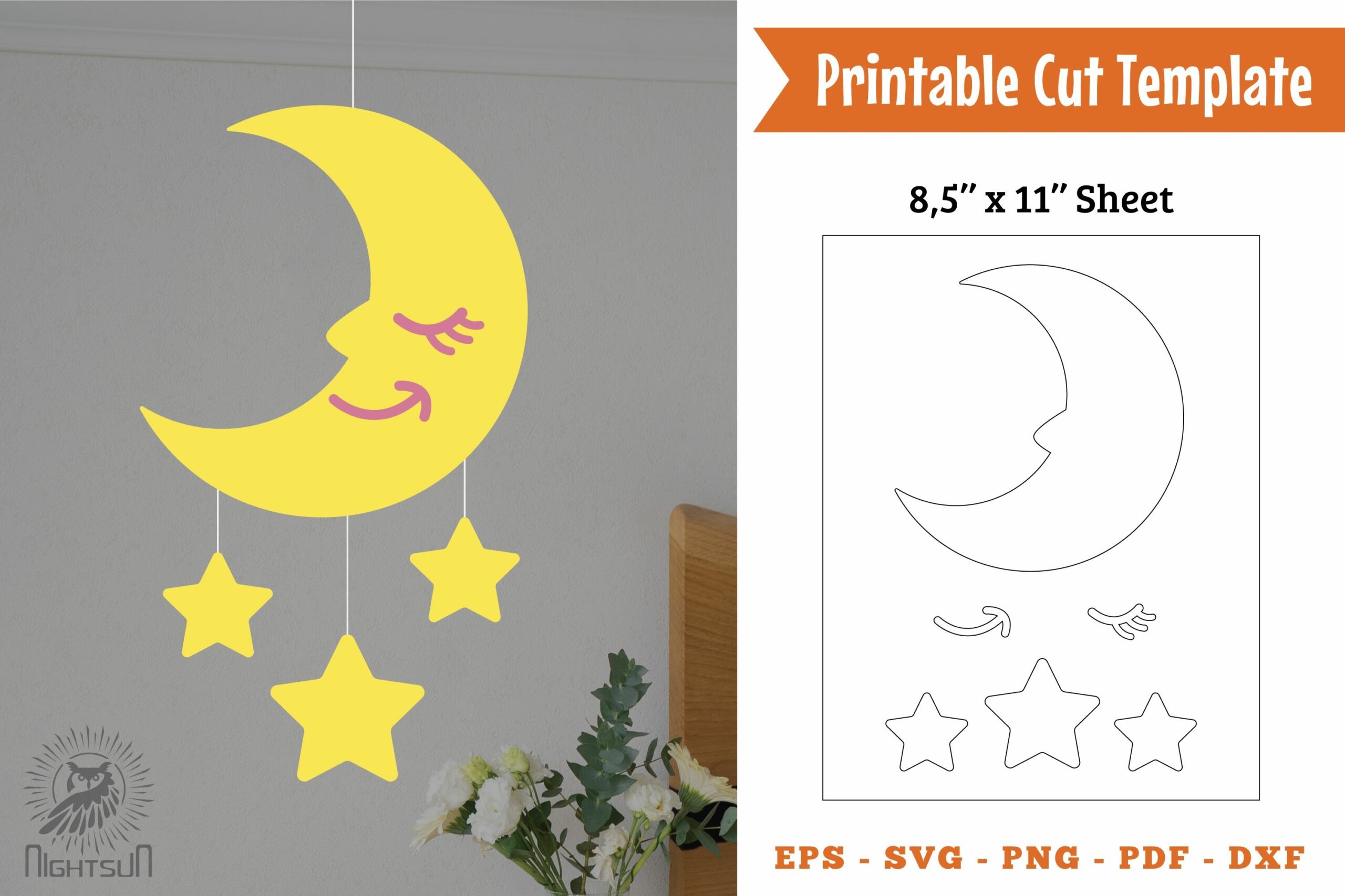 Cute Moon And Star Printable Cut Template Papercut