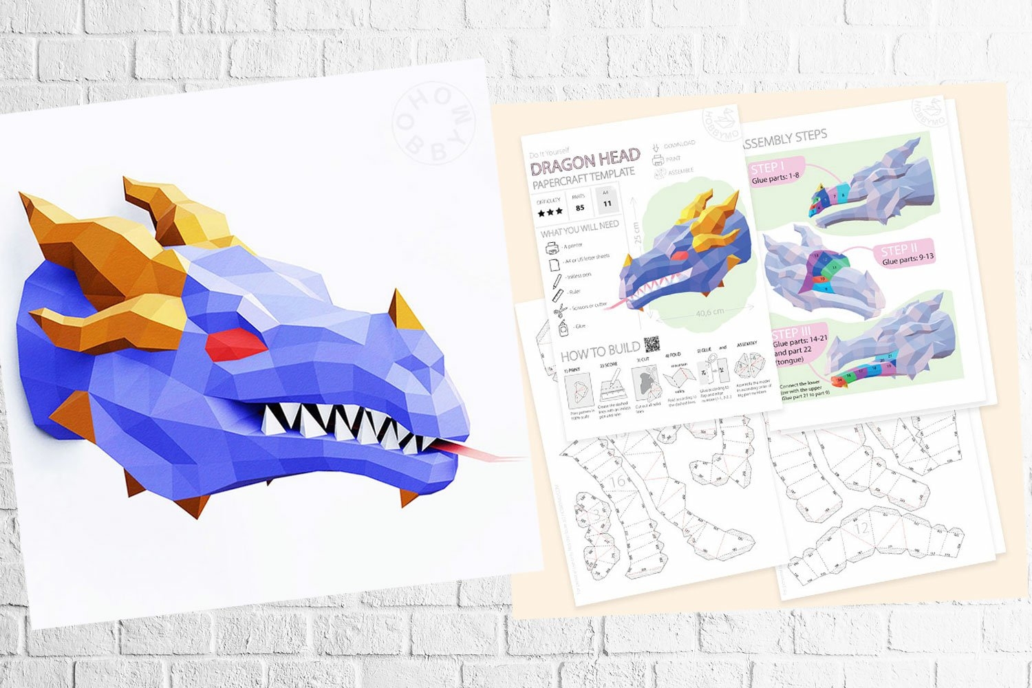 DIY Paper Dragon Head 3D Papercraft Template PDF