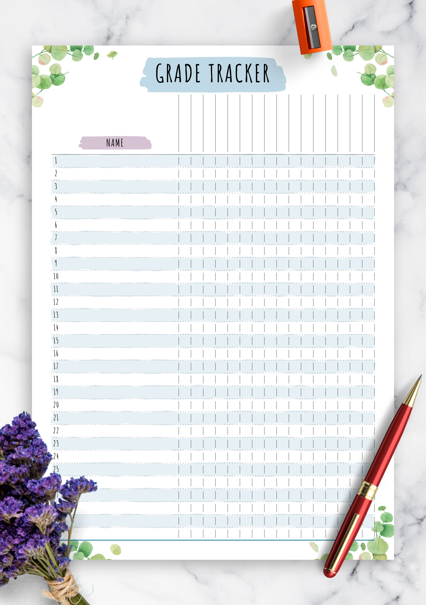 Free Printable Gradebook Template