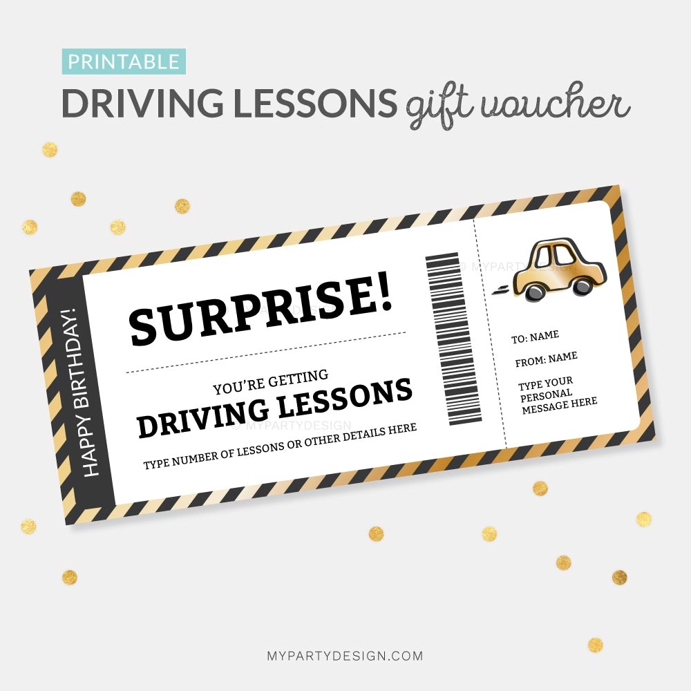 Driving Lessons Gift Voucher Printable Template My Party Design