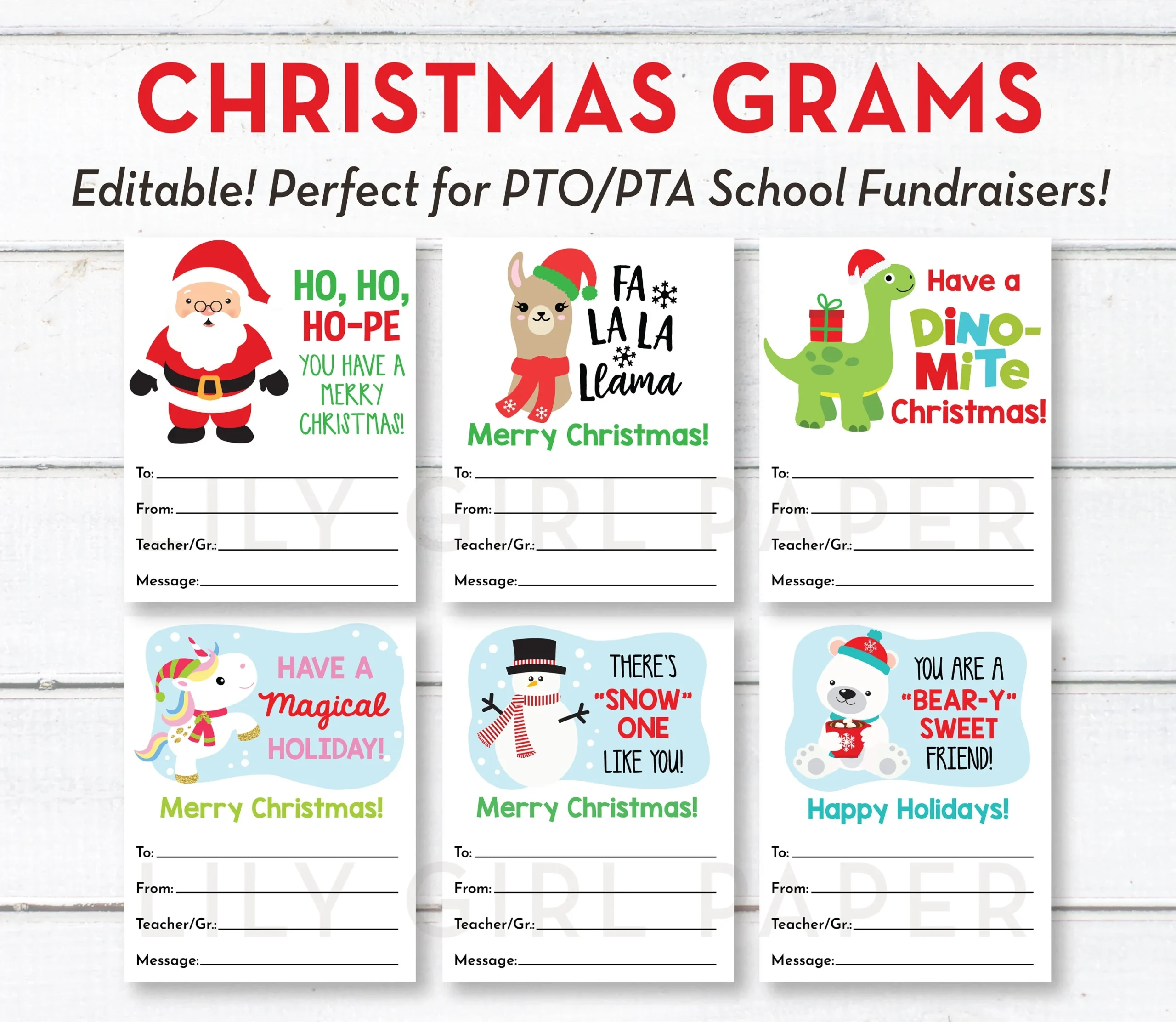 Editable Christmas Holiday Candy Grams INSTANT Download PTA 