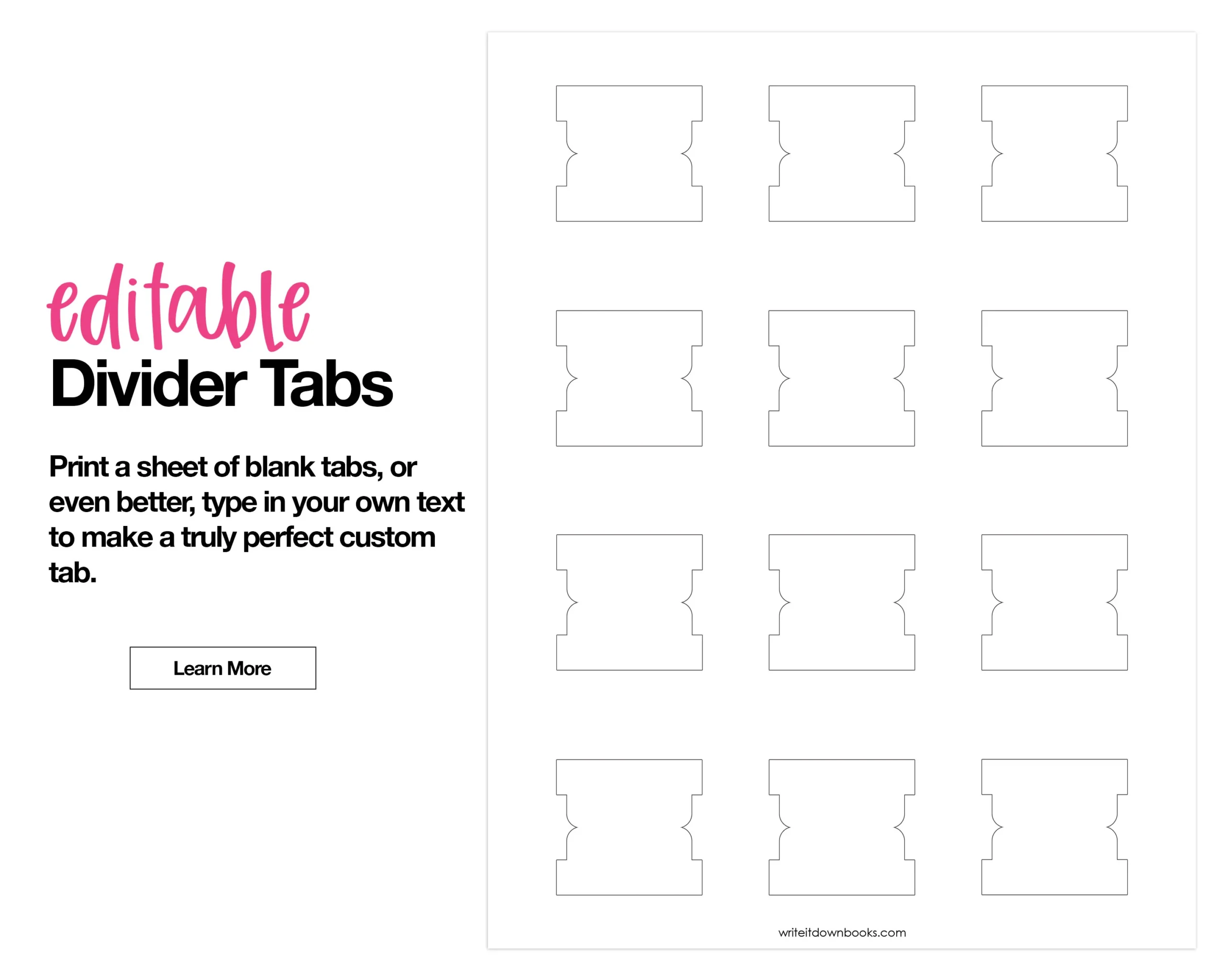 Editable Divider Tabs Blank Printable DIY White Etsy