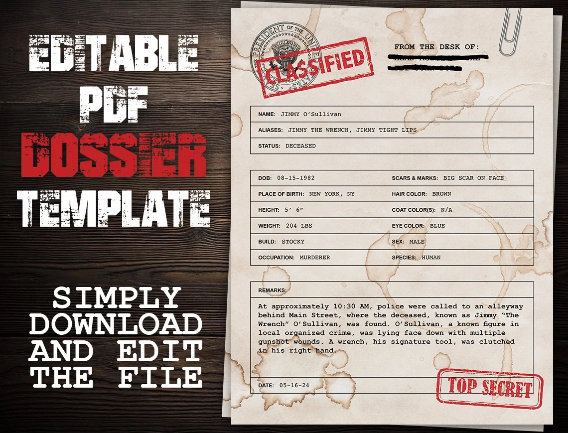 Printable Top Secret File Template