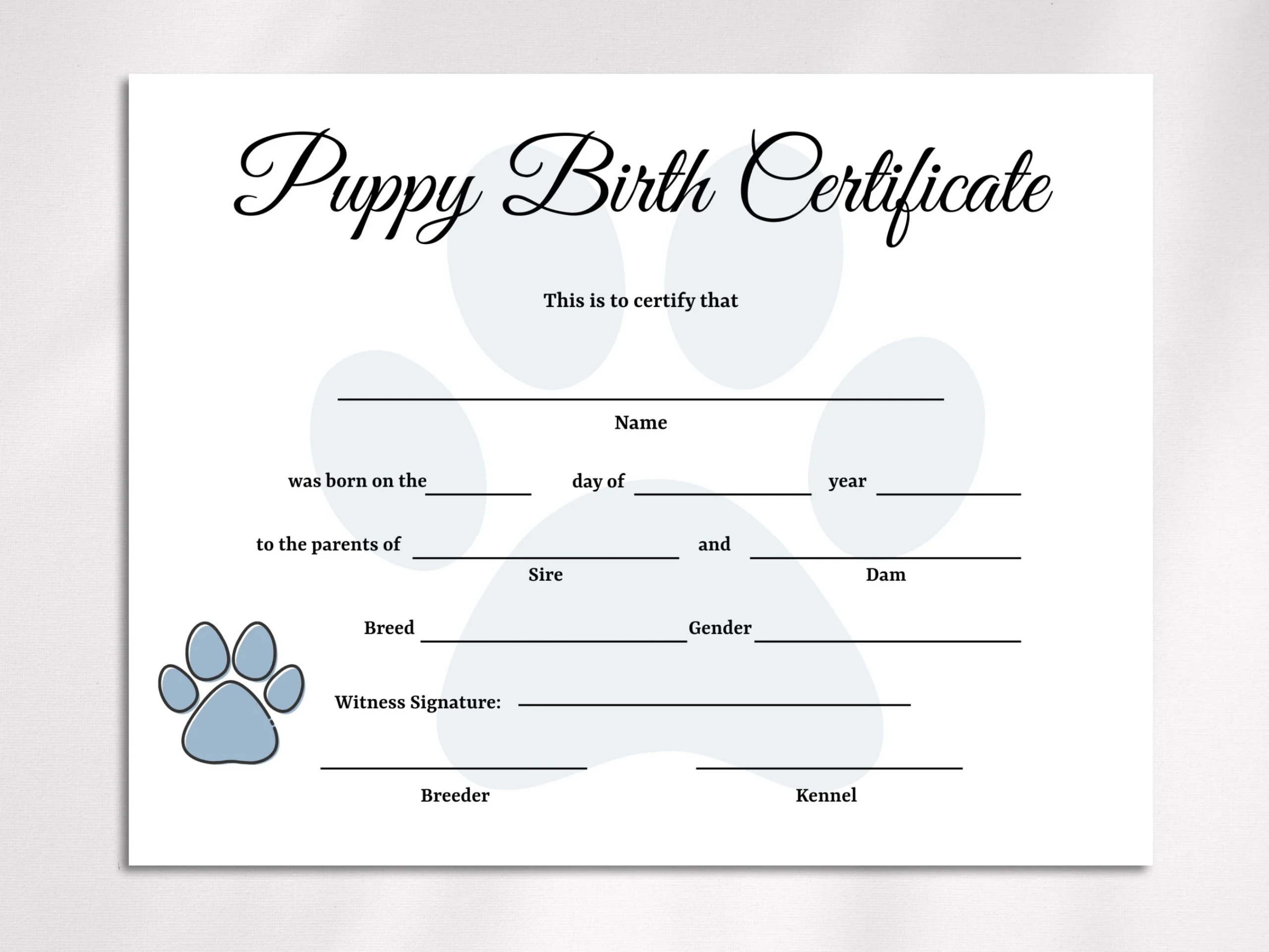 Free Printable Dog Birth Certificate Template