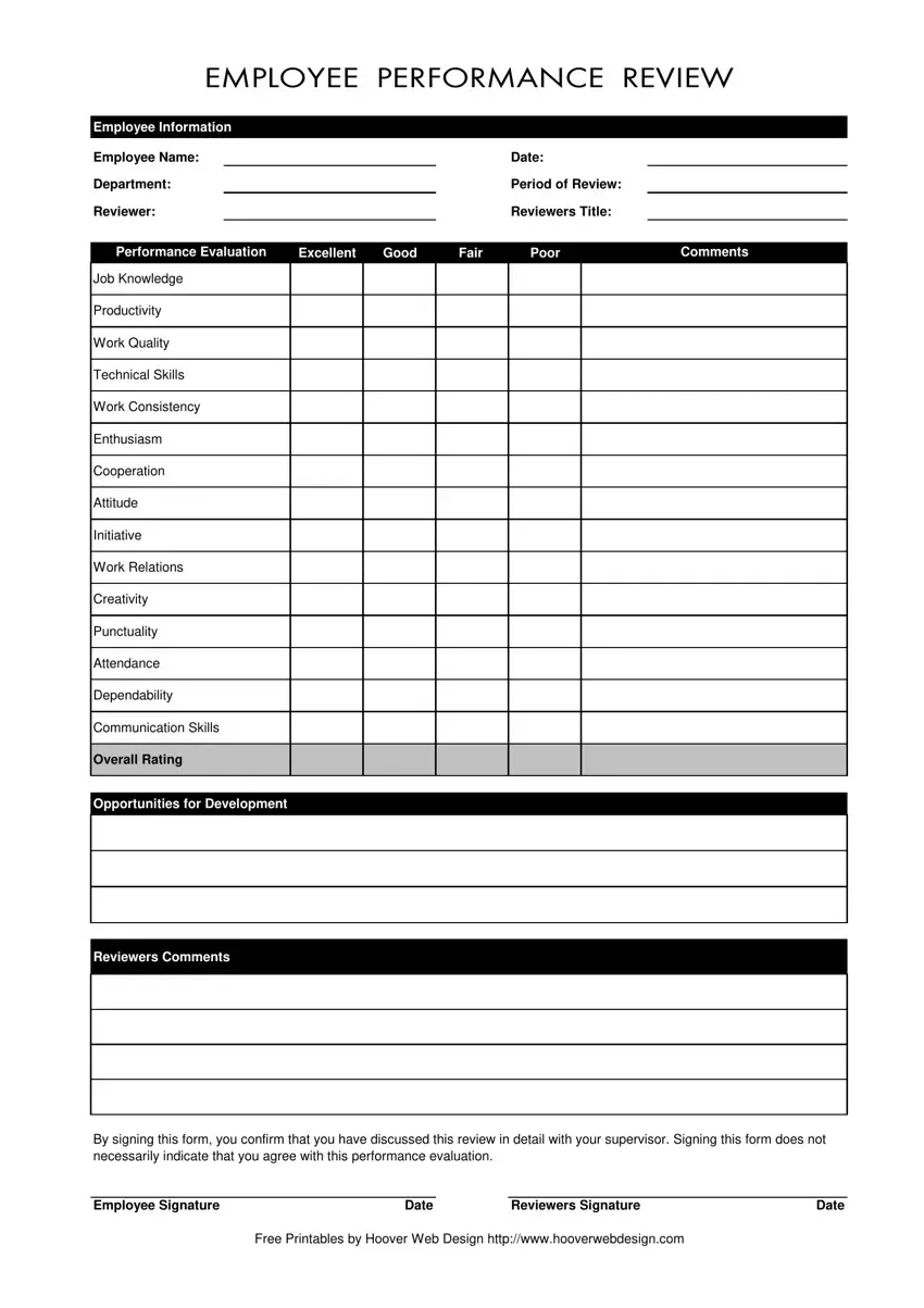 Employee Evaluation Form Fill Out Printable PDF