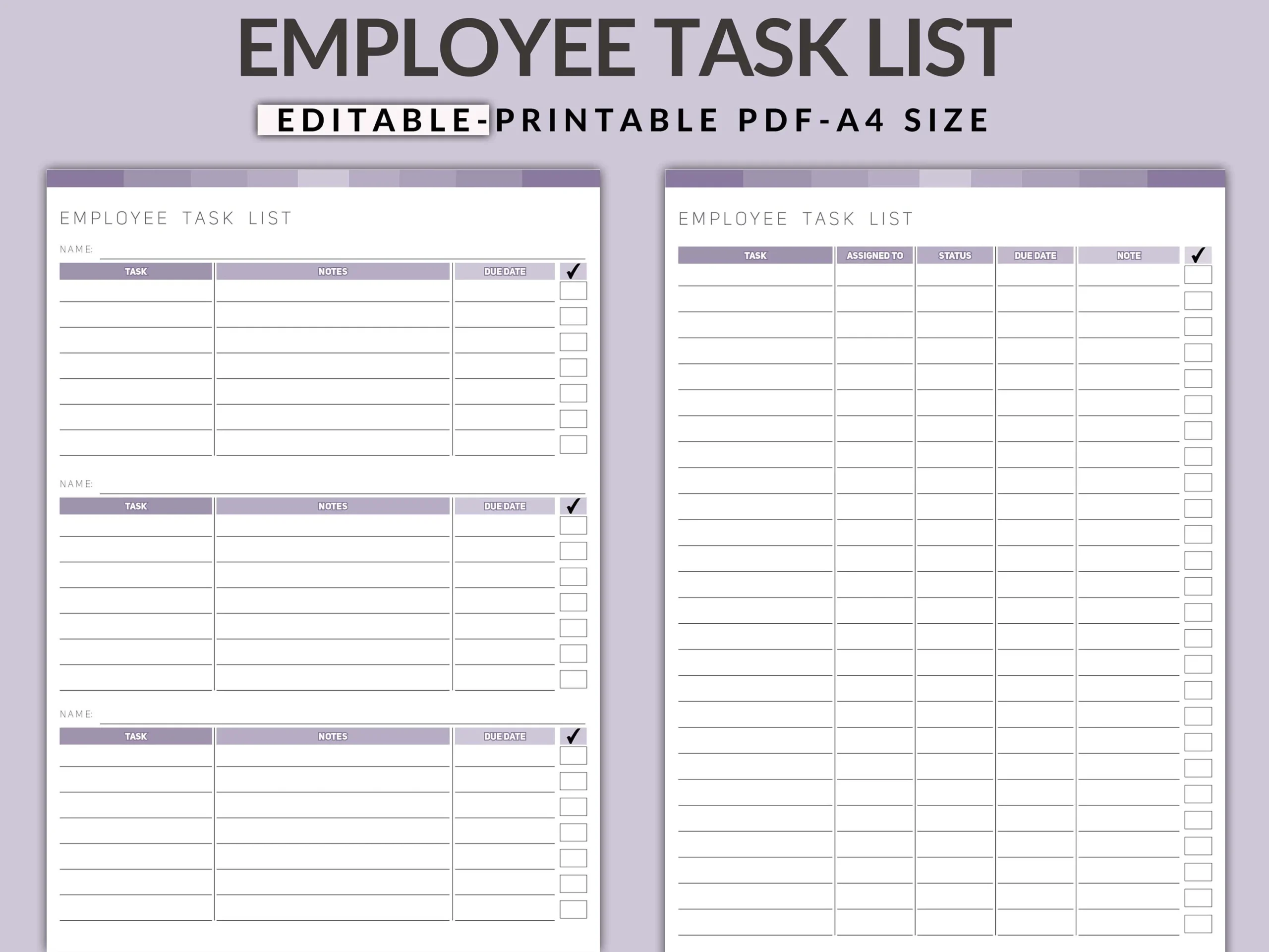 Employee Task List Printable Team Task Organizer editable PDF 