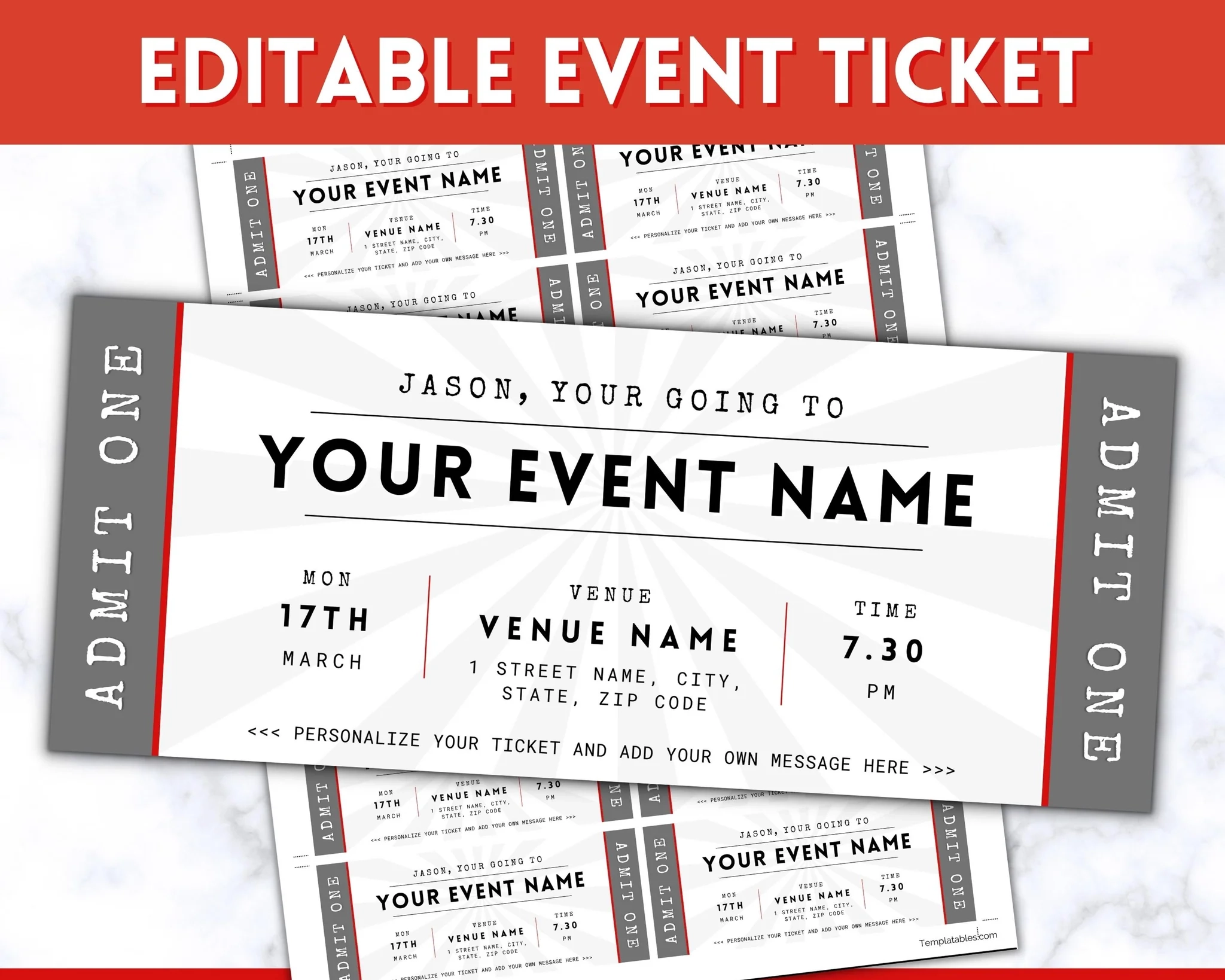 Event Ticket Editable Template Perfect Gift For Special Occasions