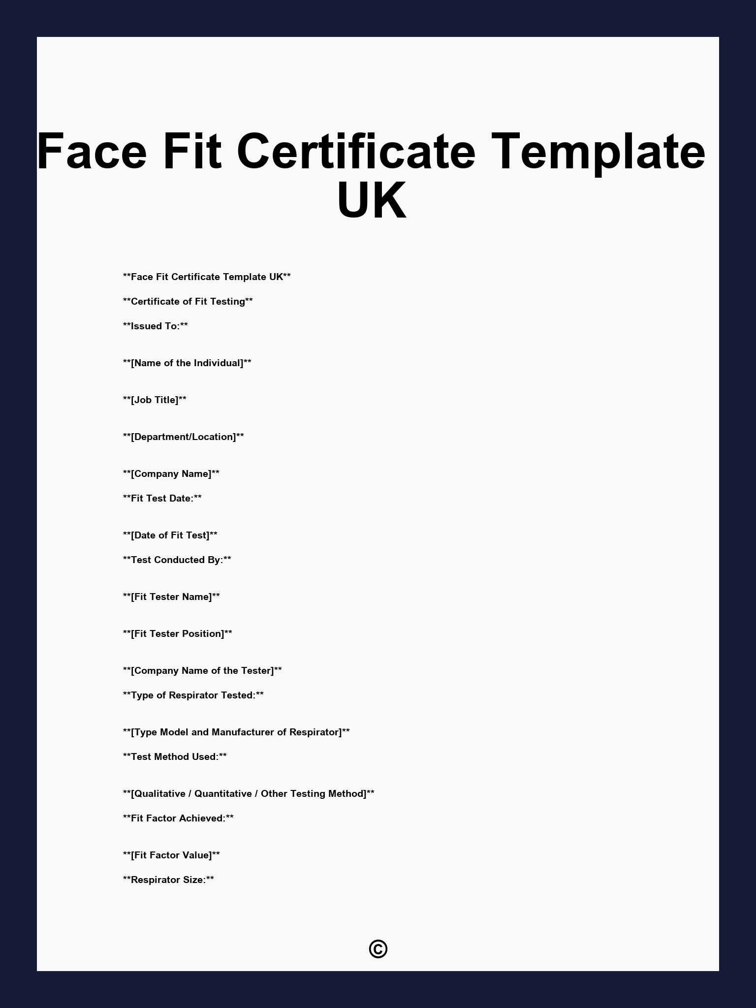 Face Fit Certificate Template UK