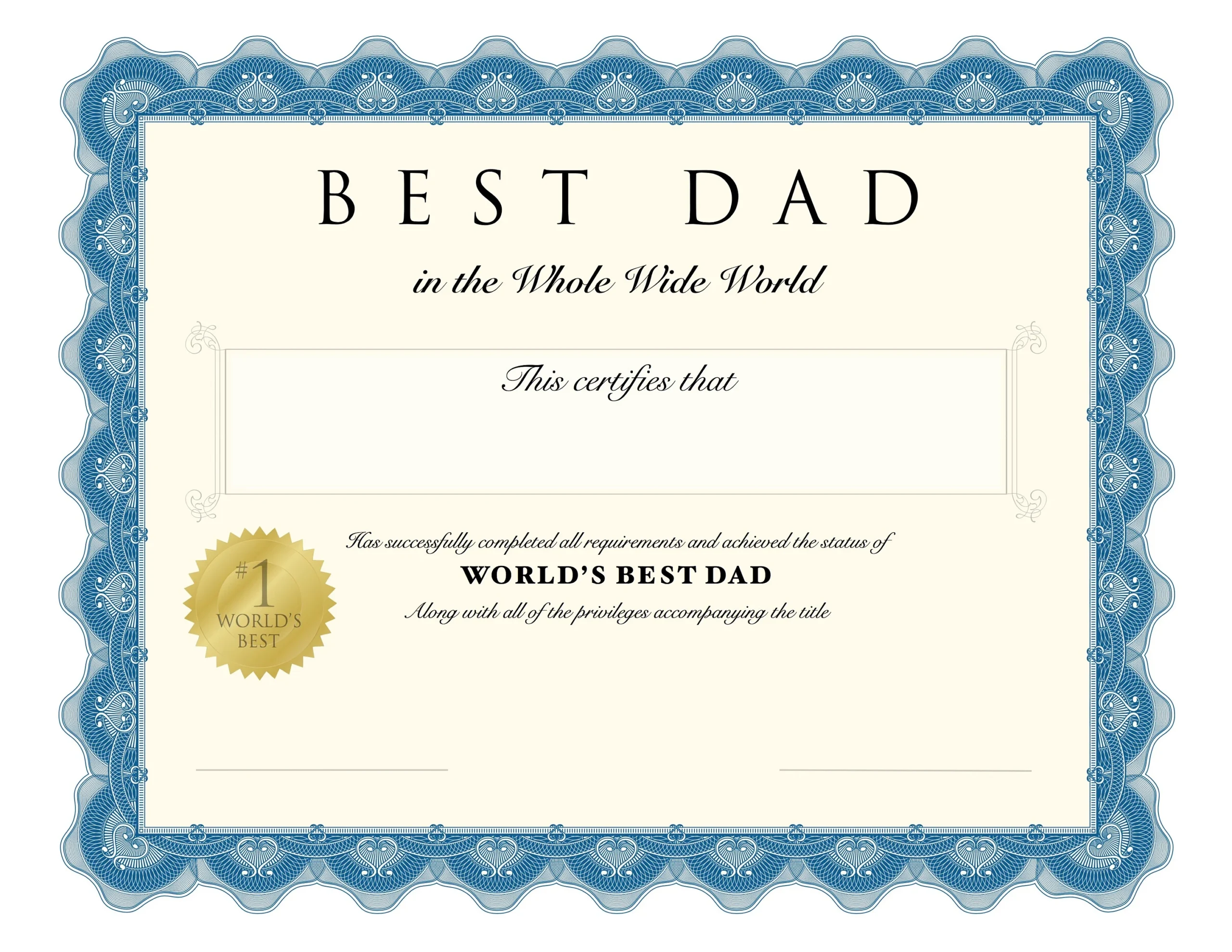 Father s Day Dad Birthday Printable Father Certificate Dad