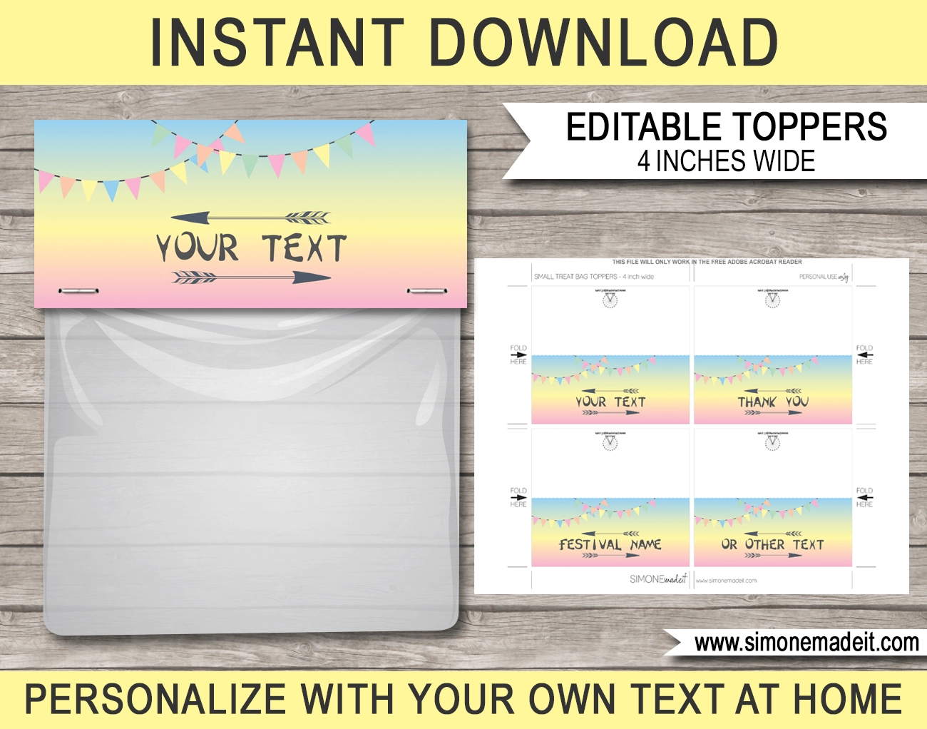 Festival Themed Party Favor Bag Toppers Template Pastel Colors