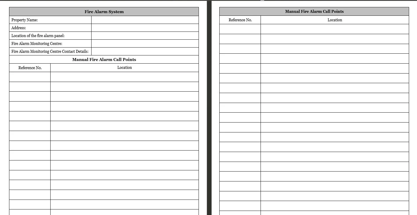 Printable Fire Alarm Log Sheet Template