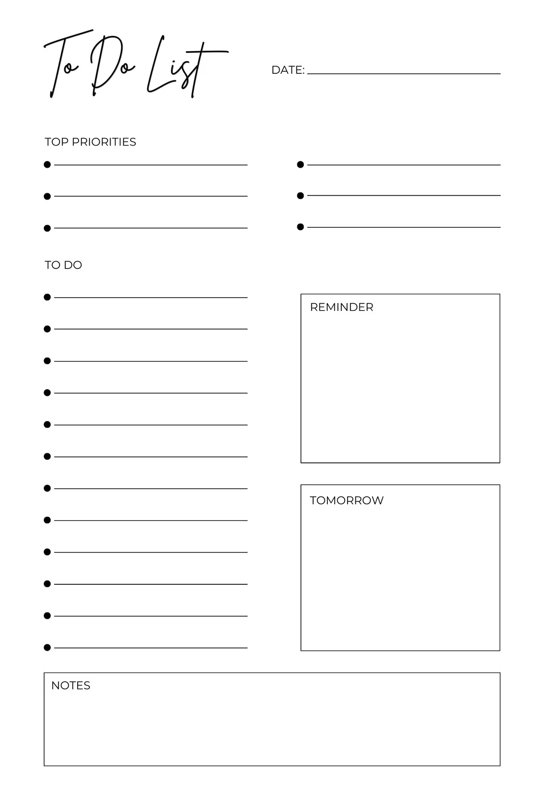 Free Printable To Do List Template