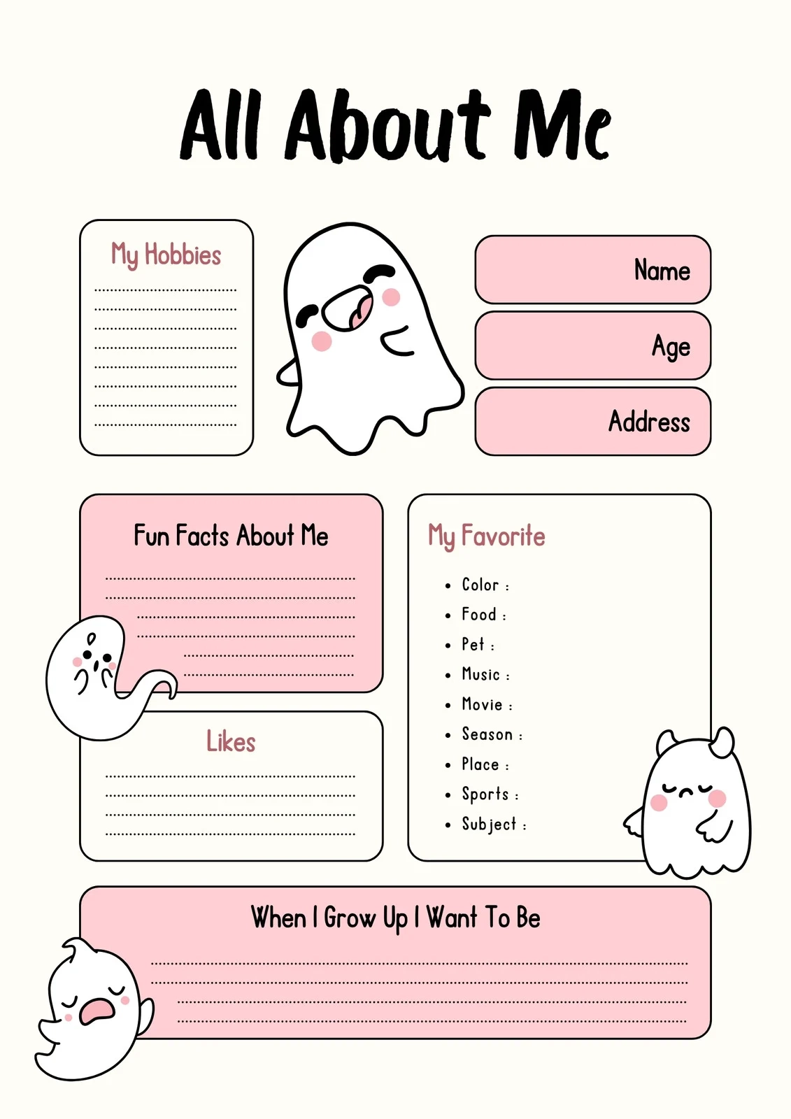 Free And Printable All About Me Worksheet Templates Canva