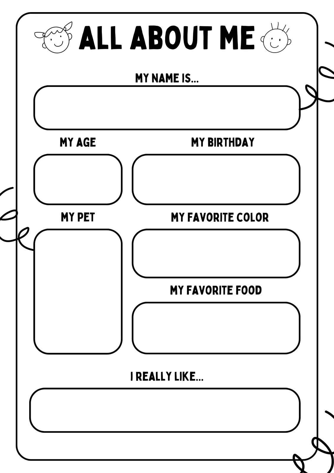 All About Me Poster Printable Templates