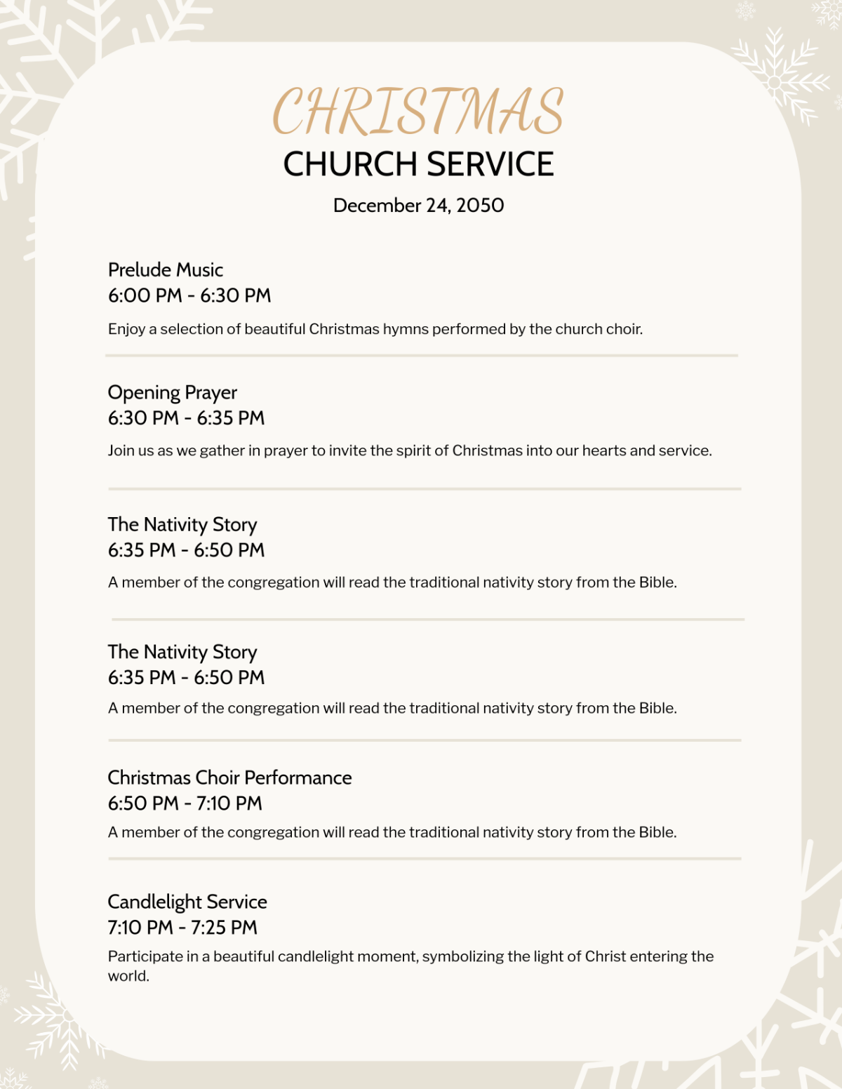 Free Church Program Templates Editable And Printable