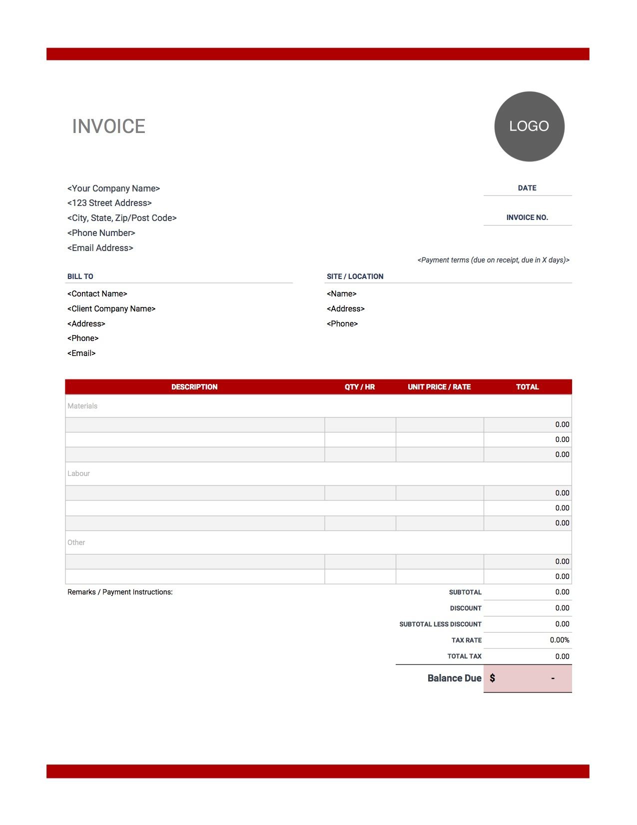 Free Printable Contractor Invoice Template