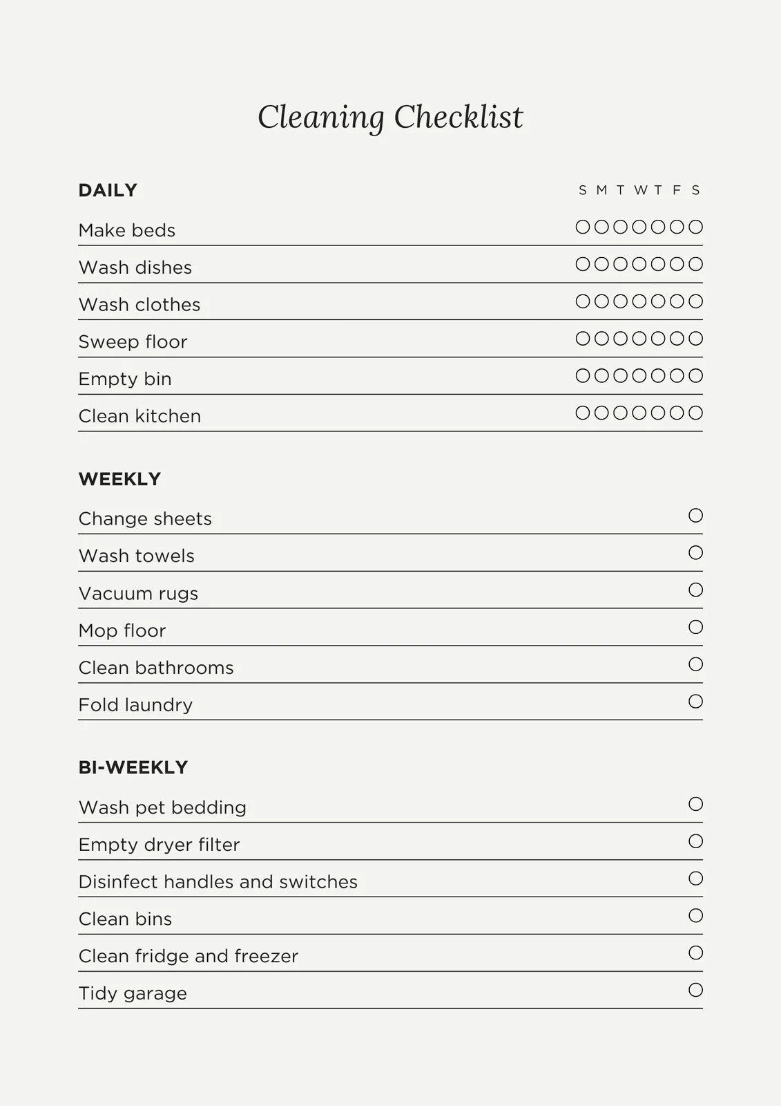 Daily Checklist Template Free Printable