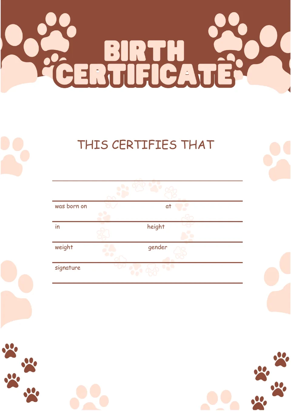 Free Dog Birth Certificate Template For Google Docs